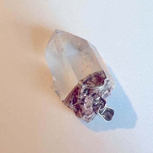 Chunky Clear Crystal Quartz pendant encrusted in silver - Picture 2 of 5